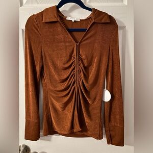 More to Come Revolve Brown/Orange Ruched Women's Top